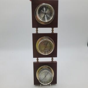 Vintage Springfield Weather Station Thermometer Barometer Humidity Wood Wall Set